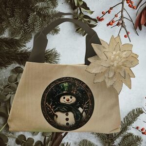 Festive Snowman Tote Bag - Cream Color